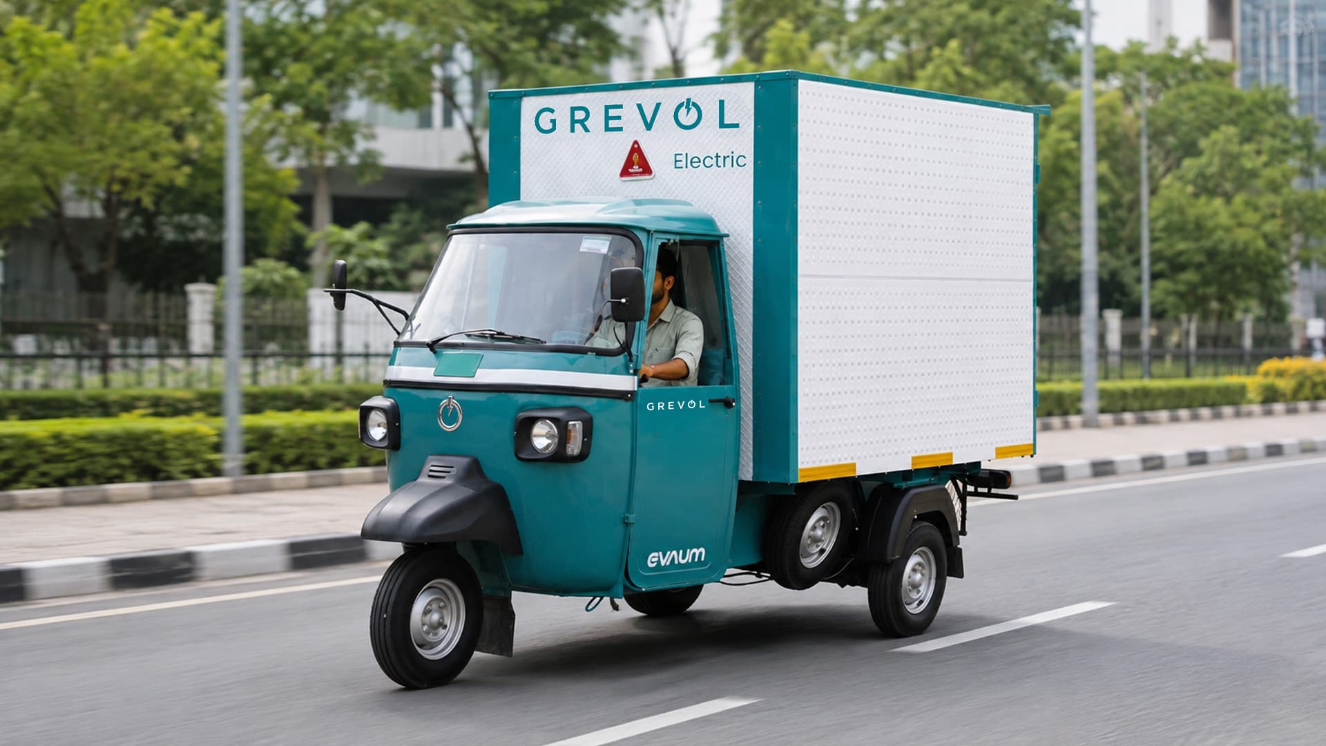 GREVOL EVAUM electric cargo three-wheeler on the road